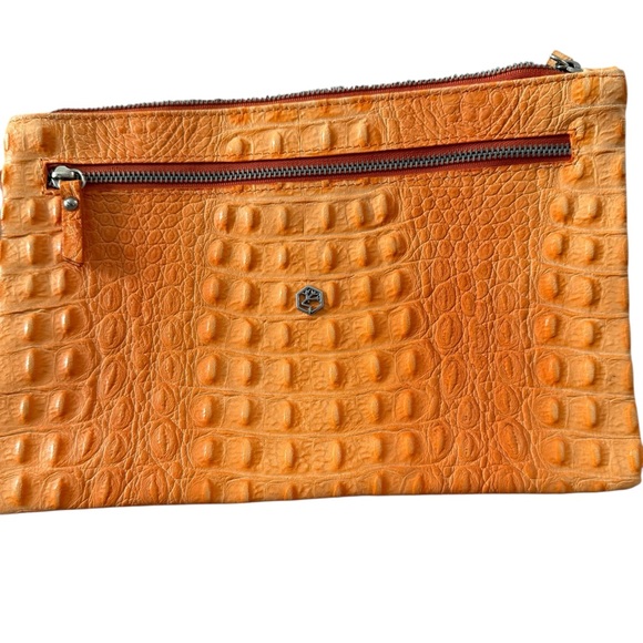 Valentina Handbags - VALENTINA Tangerine Orange Crocodile Embossed Leather Zip Clutch. New!
